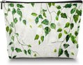 Makeup Bag Travel Cosmetic Bags Small Makeup Case Waterproof Zipper Pouch for Women Girls 7X9inches - Green Ivy Leaves Cascading on White