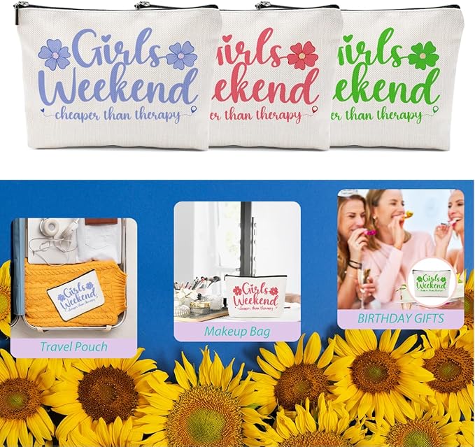3 Pcs Girls' Trip Makeup Bag - Cosmetic & Toiletry Zipper Pouch Weekender Bags for Women's Friendship Gifts & Bachelorette Party Favors