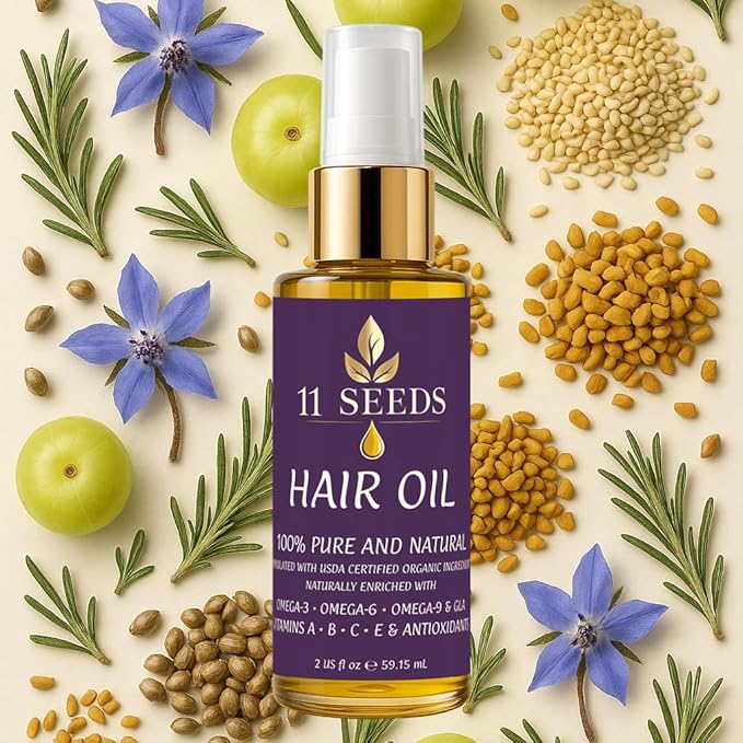 Hair Oil Naturally Enriched with Omega-3-6-9, GLA, Vitamins A, B, C, E, Lightweight Blend Supports Revitalize, Shine, Frizz Control, Color Safe, Helps Reduce Split Ends, UV & Heat - Silicone Free