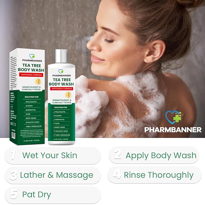 Tea Tree Antifungal Body Wash – Soothes Folliculitis, Acne, Jock Itch, Athlete’s Foot, Ringworm, Tinea Versicolor, Body Odor, Eczema & Dermatitis-Prone Skin