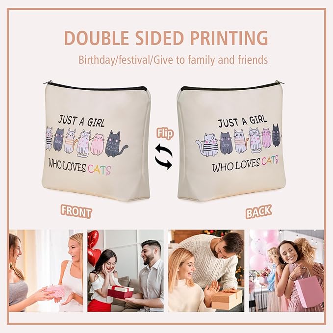 Cat Makeup Bag For Cat Lover Christmas Gift: Cute Cosmetic Bag & Toiletry Pouch Just A Girl Who Love Cats Themd For Mom, Daughters, Friends,Teen Girl & Women.Ideal Gifts For Travel, Birthdays.