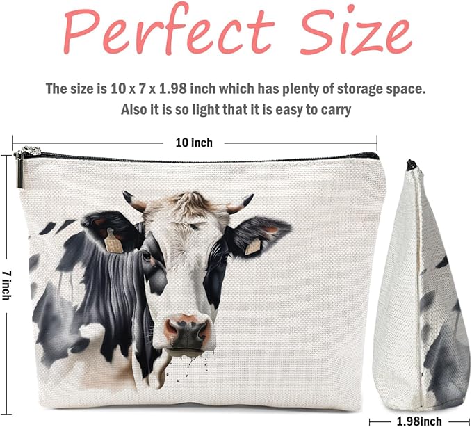 Cow Gifts, Cow Print Stuff Makeup Bag, Cosmetic Bag Travel Pouch, Animal Lovers Friendship Graduation Birthday Gifts for Women Girls Daughter Sisters Coworker Best Friend