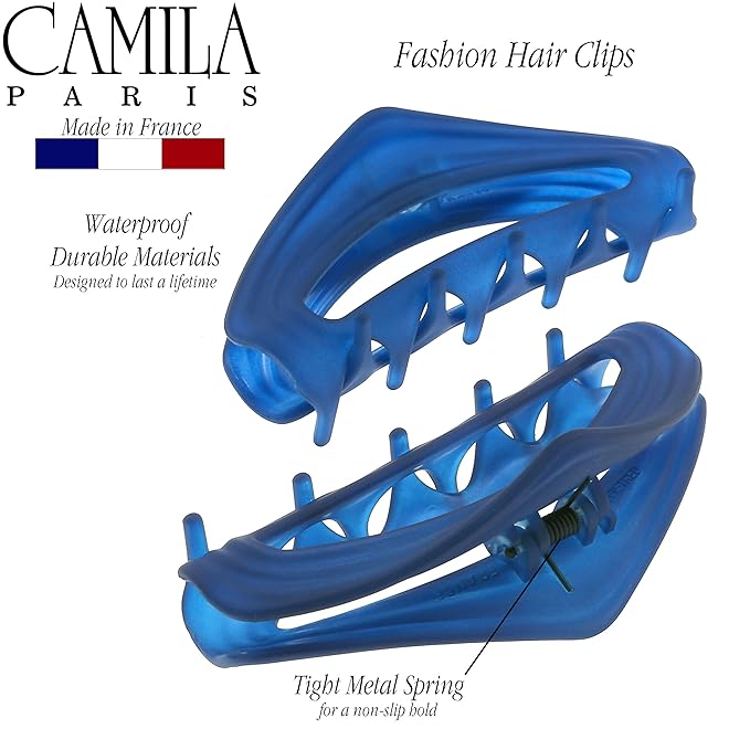 Camila Paris CP3532 French Hair Clip for Women, Blue, Girls Hair Claw Clip Jaw Fashion Durable and Styling Hair Accessories for Women, Luxury Ladies Strong Hold No Slip Grip Clamp, Made in France