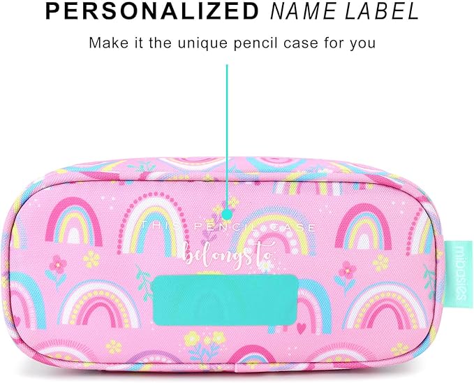 mibasies Girls Pencil Case for Kids, Multi-Slot Pencil Pouch, Rainbow Pink