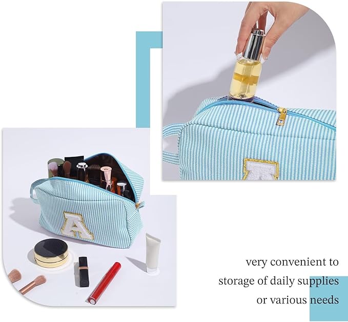 YOOLIFE Gifts for Women - Birthday & Graduation Gifts, Mother's Day & Teacher Appreciation, Personalized Initial Blue Makeup Bag