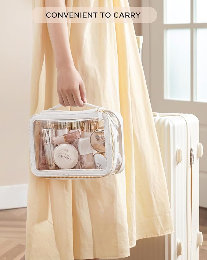 Large Clear Makeup Bag for Women, Portable Travel Makeup Bag Organizer Waterproof Toiletry Bag Cute Makeup Bags Cosmetic Bag Makeup Pouch, White