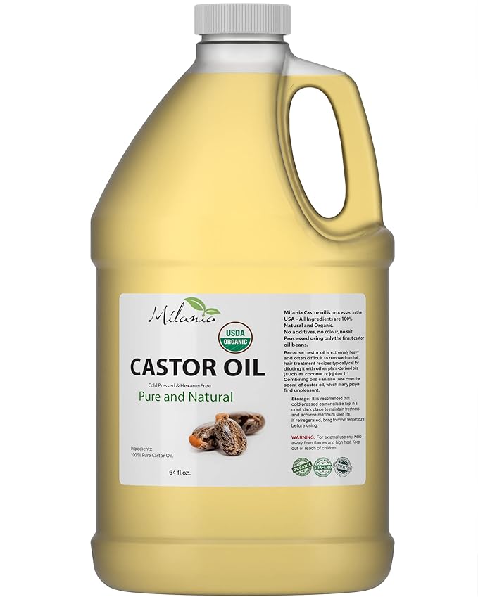 Premium Organic Castor Oil - (64 fl. oz.) 100% Pure and Hexane-Free Cold-Pressed Beauty & Skincare Serum - Eyelash & Eyebrow Hair Growth Enhancer