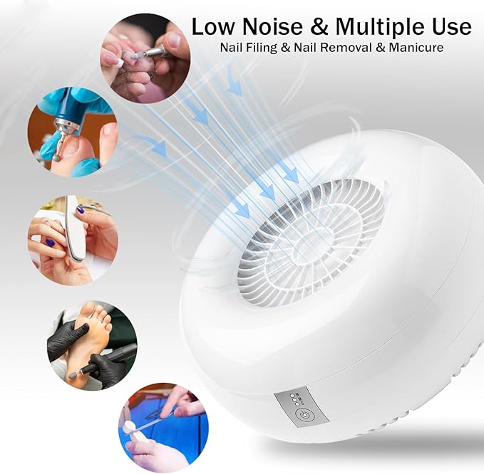 Nail Dust Collector Nail Tech with 2 Reusable Filters Powerful Suction Nail Vacuum Cleaner Fan Dust Collector Professional Electric Extractor Magnetic Cover Low Noise for Acrylic Gel