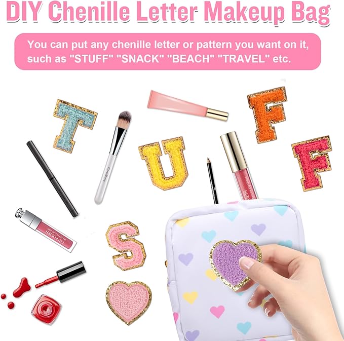 Nylon Mini Preppy Cute Makeup Bag - White Heart: Waterproof Zipper Pouch for Travel, Storage - Small Cosmetic Purse Organizer