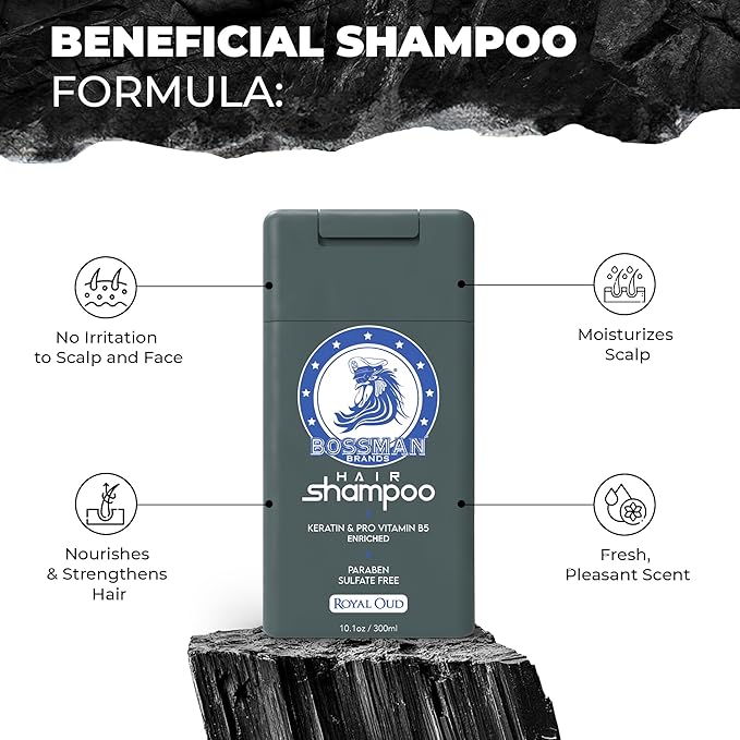 Bossman Hair Shampoo for Men – Natural Moisturizing Men's Shampoo with Keratin & Vitamin Pro5 Enriched - Paraben & Sulfate Free (Royal Oud Scent)