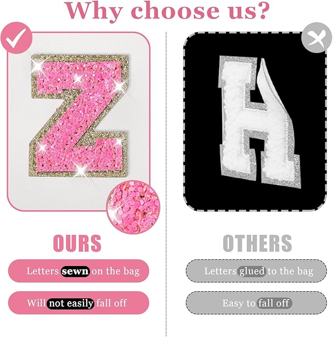Initial Letter Patch Makeup Bag, Preppy Glitter Pouch Cosmetic Bag, Small PU Travel Toiletry Bag Zipper, Personalized Monogrammed Gift for Friends, Sisters & Teens (Letter Z)