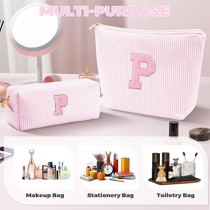 Personalized Makeup Bag for Women Girls - Fashion Cosmetic Bag Trendy Travel Toiletry Bag with Initials Letter - Teen Gifts - Pink,P