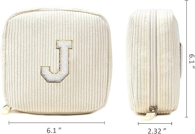 LETGO Birthday Gifts for Women Small Personalized Initial Monogram Makeup Bag,Preppy Corduroy Makeup Bags Travel Toiletry Bag Cute Pouch Purse for Her Mom Girlfriend Wife Sister Teacher Bridesmaid