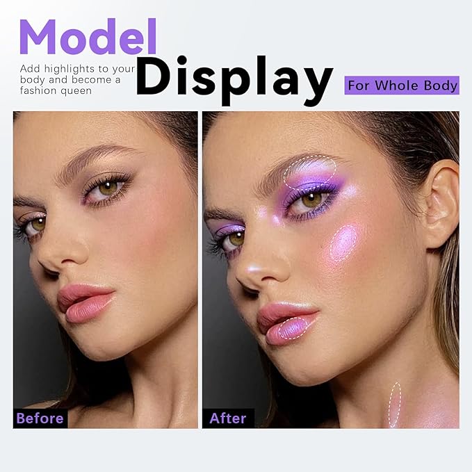 Duochrome Purple Blue Glitter Eyeshadow Stick, Holographic Color Shift Shimmer Chameleon Eye Shadow Brightener Pencil, Silky Smooth Iridescent Sparkle Inner Corner Eye Highlighter Fairy Makeup