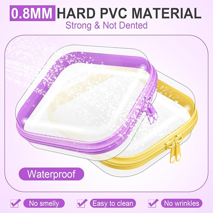 Sanwuta 6 Pcs Clear Hard Zipper Case Hard Plastic Zipper Pouches Makeup Bag Pencil Pouches Transparent Cases for Snacks Plastic Storage Organizer Box for Travel(Colorful,5 x 5 x 2 Inch)