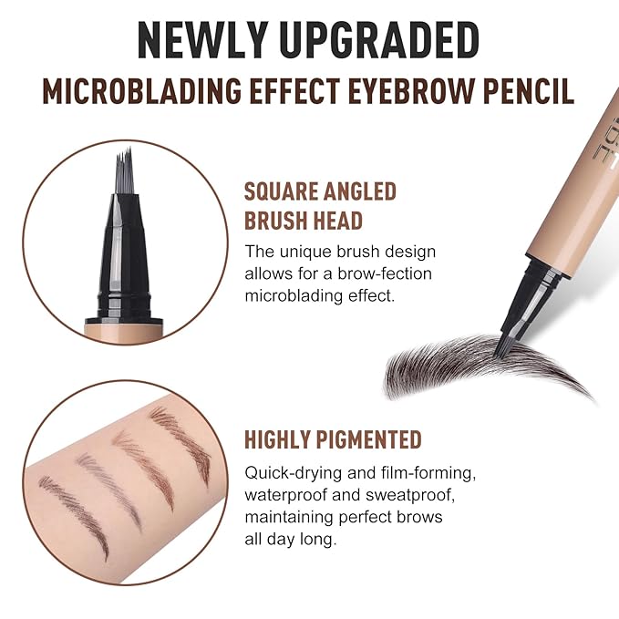 Microblading Brow-Fection Brow Eyebrow Pencil – Angled Brush Tip, Wild Natural Hair-Like Strokes, Patented Design, Long-Lasting & Smudge-Proof, for Beginners & Pros(01 Brown）