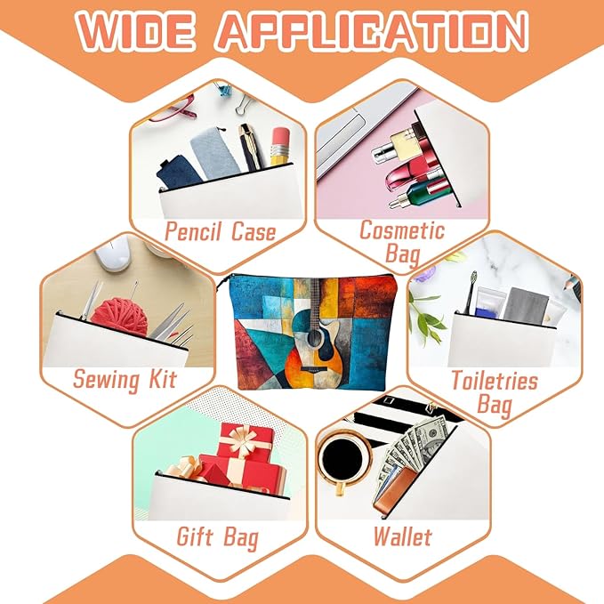 Cosmetic Bags Travel Makeup Toilet Case Waterproof Pouch for Women Girls 6.7X9.45inches - Abstract Guitar in A Multicolored Geometric Composition