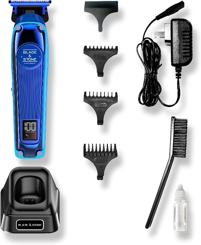 Blade & Stone Professional Hair Trimmer for Men PT301 | Diamond-S Blade | Micro-Gap Tech | 7200 RPM Durable Motor, All-Metal, Cordless Hair Trimmer - Big Blue