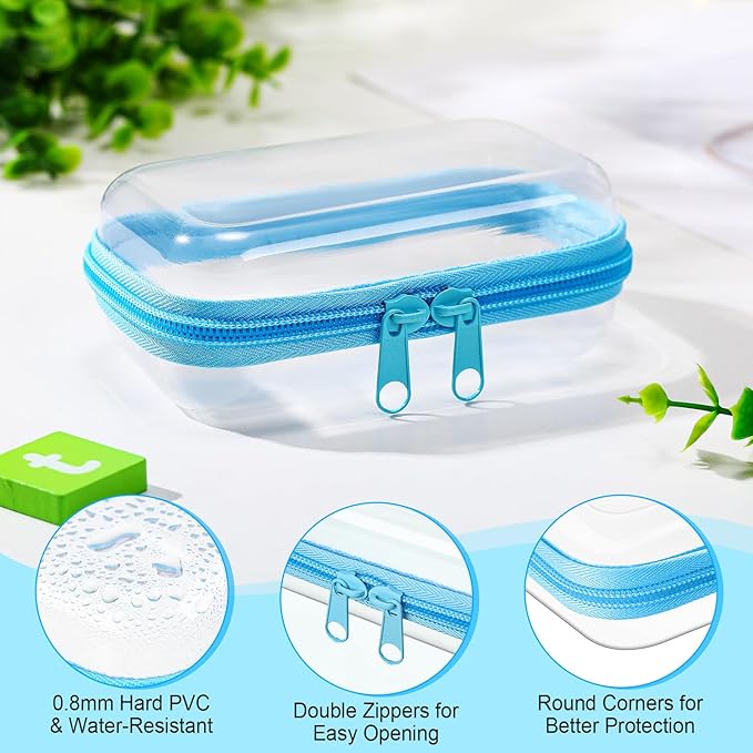 Sanwuta 6 Pcs Clear Hard Zipper Case Hard Plastic Zipper Pouches Makeup Bag Pencil Pouches Transparent Cases for Snacks Plastic Storage Organizer Box for Travel(Colorful,5 x 3 x 2 Inch)