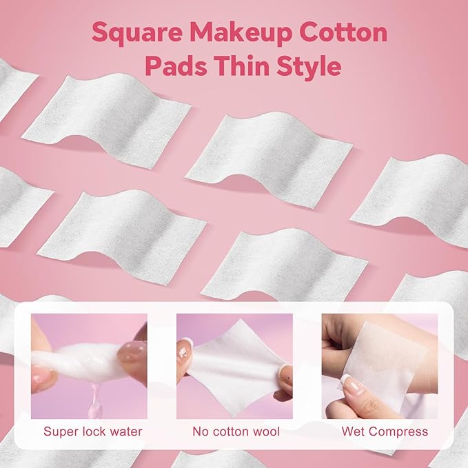 Square Makeup Cotton Pads, 100 Thick and 400 Ultra-Thin, Soft, Lint-Free Pads for Makeup Removal, Toner Application and Daily Skincare