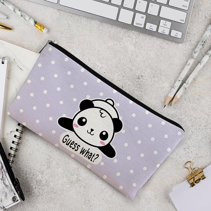 Cute Baby Panda Guess What It's Pug Butt Cosmetic Bag, Purple Makeup Case for Teen Girls & Women, Canvas Zipper Pouch