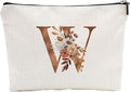 A-Z Boho Personalized Cosmetic Bag-Floral Cotton Letter Makeup Bag With Zipper-Artistic Cosmetic Bag For Travel-Bride,Birthday Gift For Women Daughter Friends-Women Makeup Organizer-A23