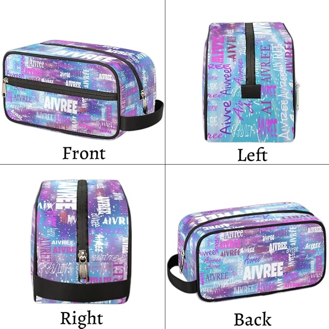 Personalized Travel Cosmetic Bag Waterproof Makeup Bags, Custom Name Purple Blue Galaxy Organizer Case Toiletries Container Bag