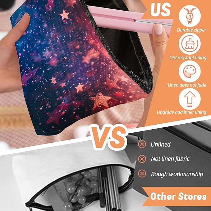 Makeup Bag Travel Cosmetic Bags Small Makeup Case Waterproof Zipper Pouch for Women Girls 7X9inches - Stars in A Blurred Galaxy of Reds And Blues
