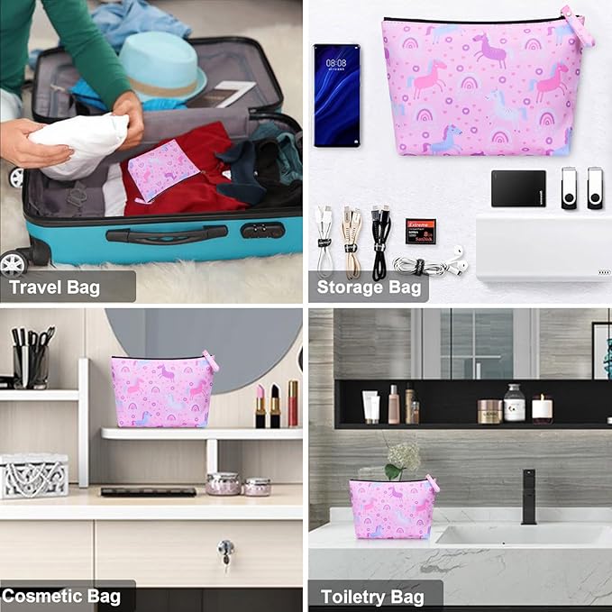 Large Makeup Bag for Women Zipper Pouch Travel Cosmetic Organizer Animal Print, Unicorn