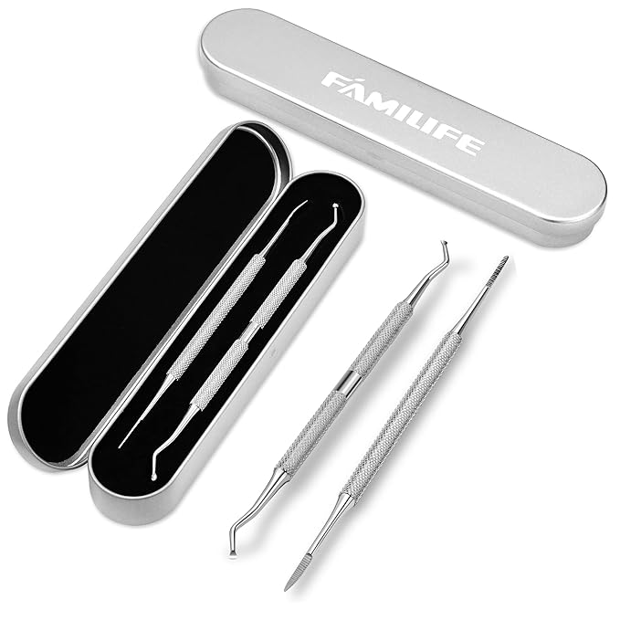 FAMILIFE Ingrown Toenail File and Lifter, 2pcs Ingrown Toenail Tool Double Sided with Storage Case Professional Corrector 100% Stainless Steel Removal Pedicure Kit