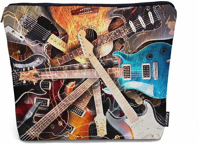 Rock Guitar Makeup Bag For Women, Adorable Cosmetic Bag Makeup Bags, Lightning Music Guitar Zipper Bag Travel Bags Toiletry Organizers Pouch Bags Washing Bags For Gym Bathroom