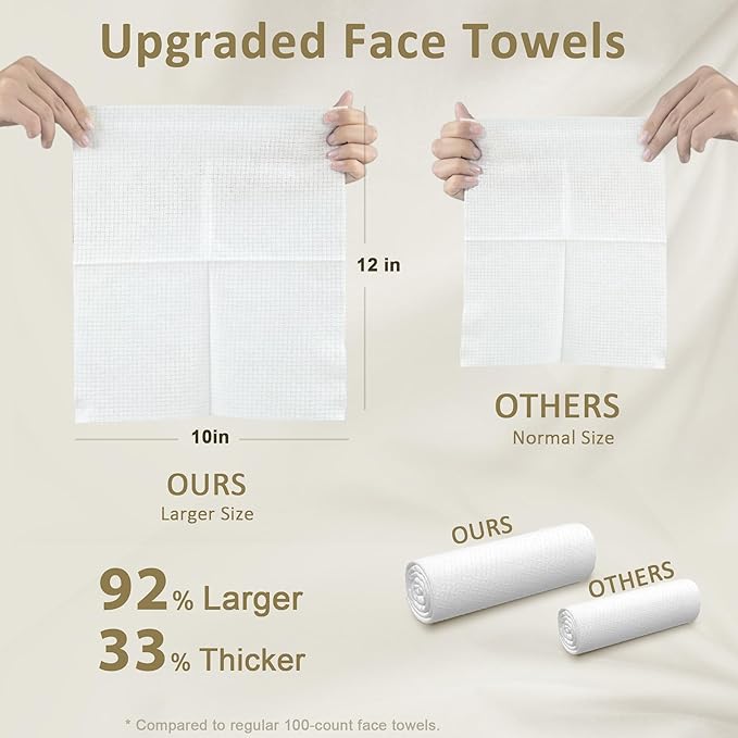 Ourmed Life Disposable Face Towel | 150 Count Lint-Free Biodegradable Clean Towels | Dry Makeup Remover Wipes | Super Soft & Thick for Sensitive Skin | 10-Inch X 12-Inch Extra Large Size | Pack of 3