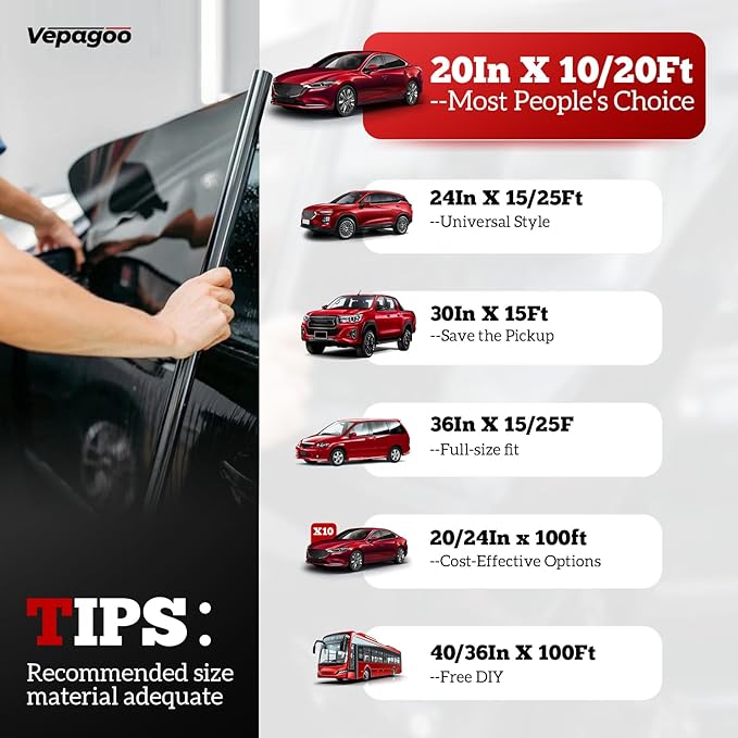 Vepagoo 35% VLT Ceramic Car Window Tint Film (36" x 25FT) - Heat & Glare Reduction, Blocks UV & IR Rays, Scratch Resistant, Privacy Tint Fit for Sedan SUV Pickup Truck