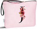 Vavabox A-Z Personalized Makeup Bag, Birthday Gifts for Women Mom, Gifts for Best Friend, Bride Bridesmaid Cosmetic bag (J, Pink)