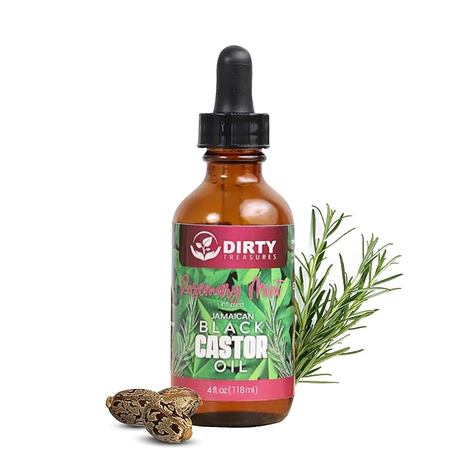 Dirty Treasures Rosemary Mint Castor Oil for Hair Growth and Scalp Treatment | Jamaican Black Castor Oil Hair Growth Oil (4 Ounce)