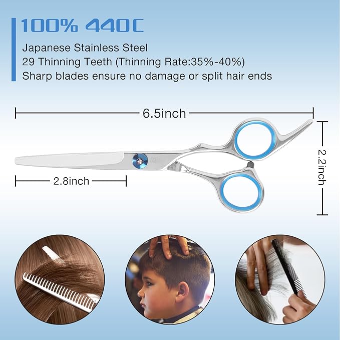10-Piece Hair Cutting Scissors Kit - Professional Set with Thinning Scissors, Comb, Cape, Clips, Leather Bag for Barber, Salon, Home