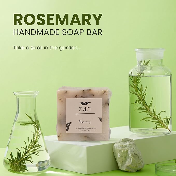 ZAET 8-Pack Rosemary Bar Soap – Made with Rosemary Leaves, Olive Oil and Coconut Oil - Handmade Soap Bar for Face, Body and Hands - Gently Cleanses and Hydrates All Skin Types- For Men and Women