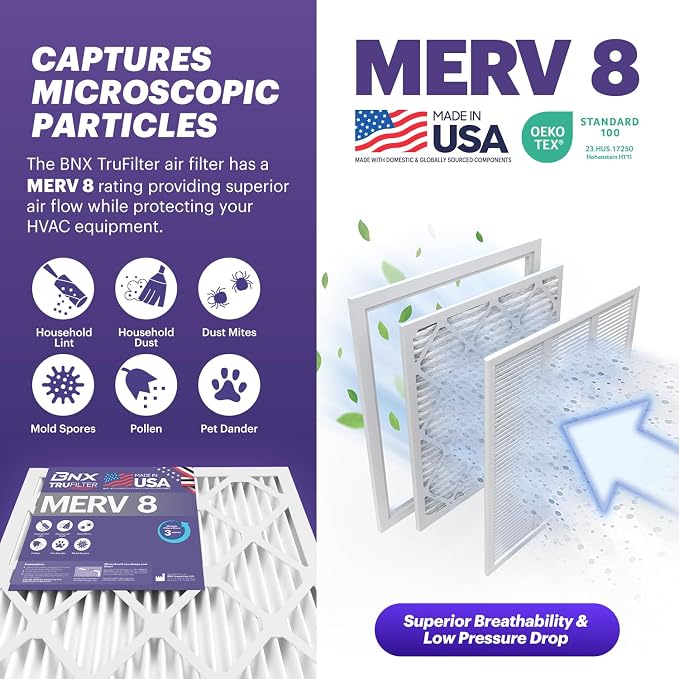 BNX TruFilter 16x30x1 Air Filter MERV 8 - Image 3