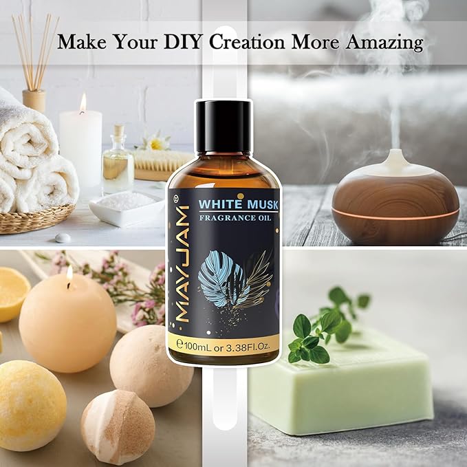 MAYJAM 100ML/3.38FL.OZ White Musk Fragrance Oils with Glass Dropper, Essential Oils for Diffusers for Home, Long Lasting Scented Oils for Diffusers Soap Candle Making