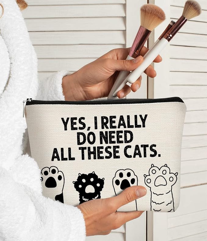 Yes I Really Do Need All These Cats Paw Funny Cute Kitty Kitten Makeup bag,Cosmetic Bag Zipper Travel Toiletry Bag Best Gift Idea for Cat Lovers Teen Girls,Cat Owners Gifts,Birthday Christmas's Gift