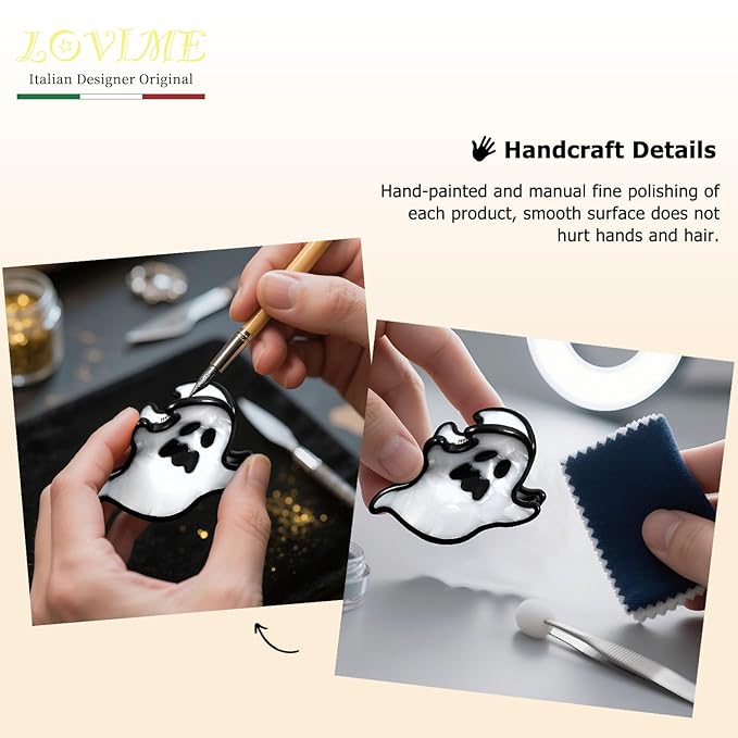 Original Italian Designed Mini Halloween Hair Claw Clips for Women- Ghost, Handmade Cute Vintage Hair Halloween Accessories, Plant-Based Acetate, Gift Boxed for Party/Daily