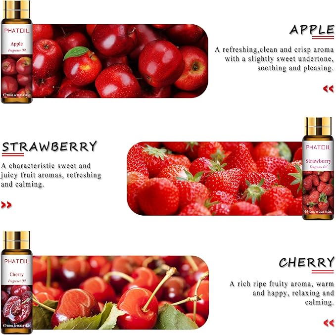PHATOIL 9PCS Fruity Essential Oils Gift Set, 10ml/0.33fl.oz Fragrance Oils for Soap, DIY Candle, Bath Bombs Making, Fruit Scented Oils for Diffusers for Home