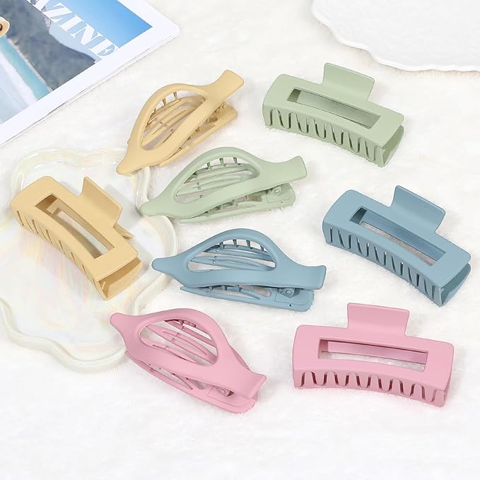 Hair Clips for Women 4.3 Inch Large Hair Claw Clips 8 pcs Square Claw Clips & Flat Hair Clips for Thick or Thin Hair French Concord Hair Barrettes Alligator Hair Accessories for Women (Colorful)