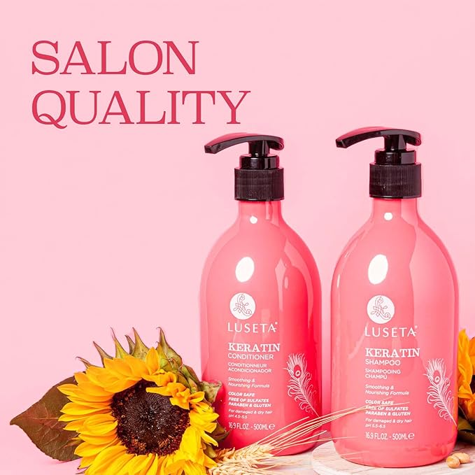 Luseta Keratin Shampoo and Conditioner for Color Treated Damaged & Dry Hair, Keratin Hair Treatment for Smoothing& Nourishing, Free of Sulfates, Paraben and Gluten 2 X 16.9Oz