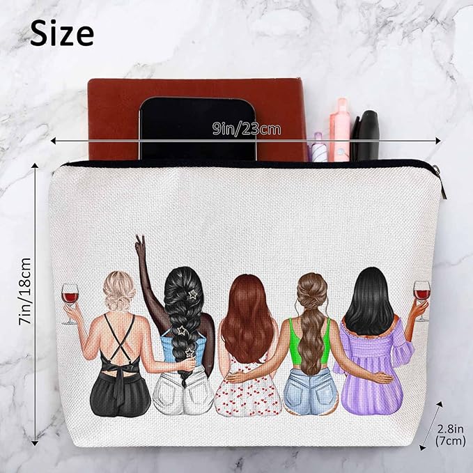 Women Cosmetic Bag Best Friends, Pretty Women Soul Sisters Cute Makeup Bag For Purse Cosmetic Travel Bag For Toiletries Makeup Storage Bag Flax Skincare Bag Make Up Pouch Bags