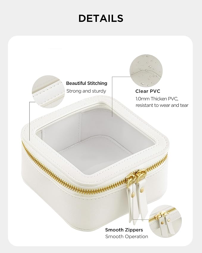 HBlife Small Makeup Bag for Purse Cute Mini Makeup Bag Cosmetic Bag Women Travel Clear Makeup Pouch Case Organizer Leather Make Up Toiletry Bag Transparent Storage Bag(White)