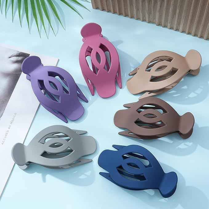AWAYTR 6Pcs Upgrade Large Flat Hair Claw Clips for Women Girls, 5" Non-slip Duckbill Hair Clips for Long, Thick, Thin Hair, Comfortable for Driving & Lying Down (Matte (Dark))