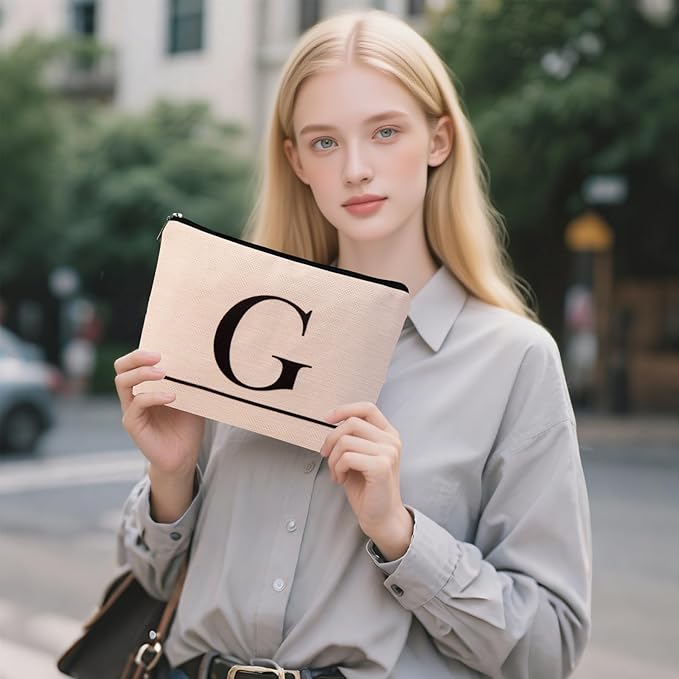 Letter A-Z Initial Personalized Makeup Bags, Birthday Gifts for Women, Monogrammed Gifts for Women Mom Sister Best Friend Bride Bridesmaid, Mothers Day, Christmas, Small Travel Cosmetic Bag (G)