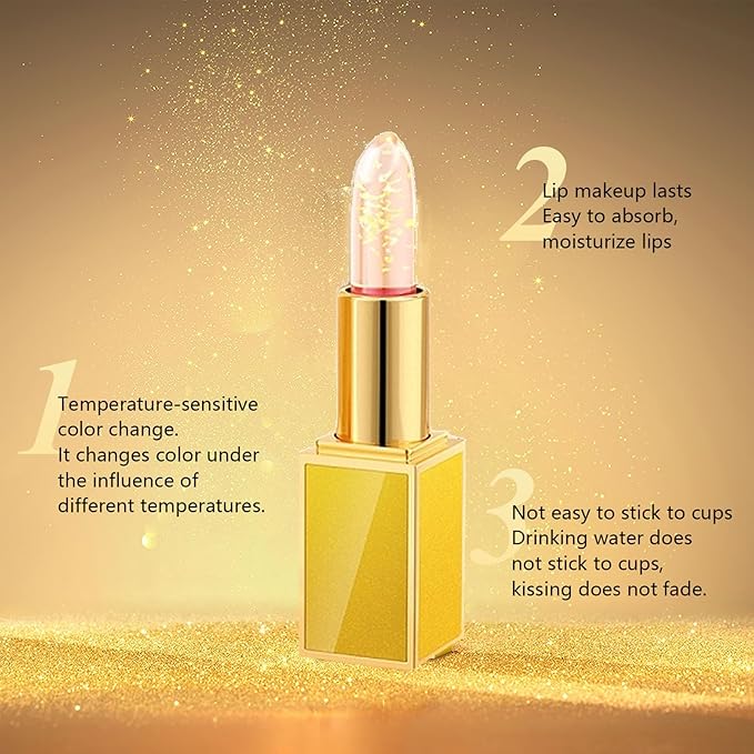 2PCS Transferproof Color Changing Lipstick, Color Changing Lipstick Gold Foil for Women Long Lasting Moisturizing Glossy Shine Lip Gloss, Deep Nourishment