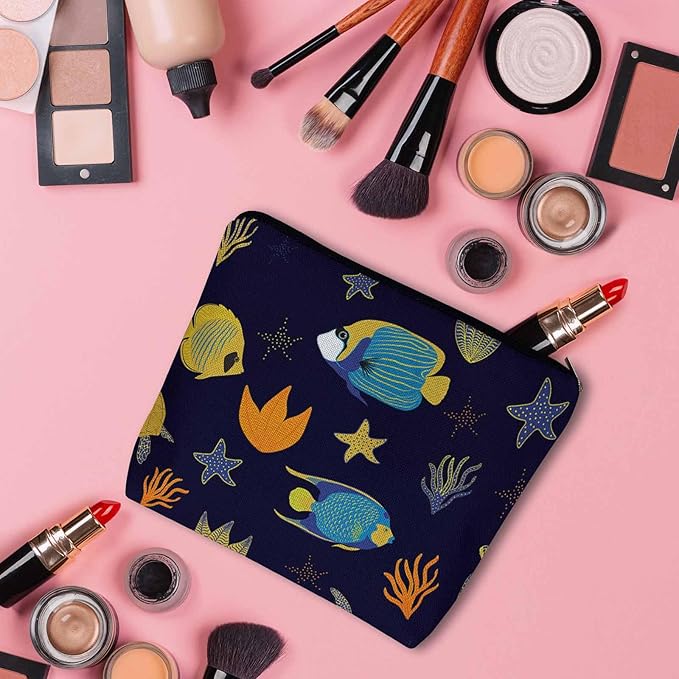 Sea Animal Makeup Bags Makeup Organizer, Ocean Sea Turtle Starfish Seaweed Flax Toiletry Bags Travel Cosmetic Bag Makeup Purse Pouch Skincare Bag Wallet Bags For Women Female Mom Daughter